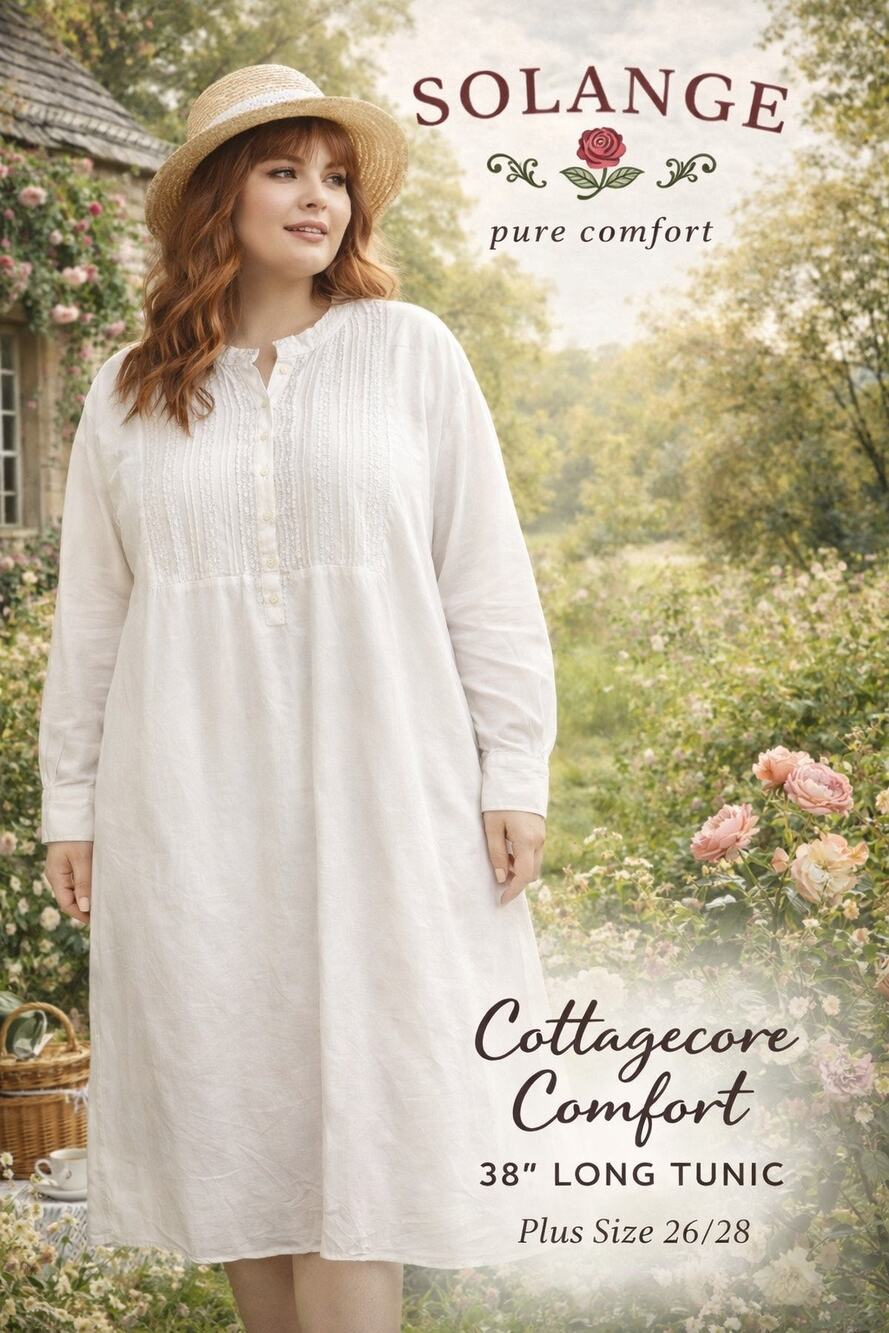 Solange White Nightgown Plus Size 26/28 Pintuck Prairie Cottagecore Sleep Gown